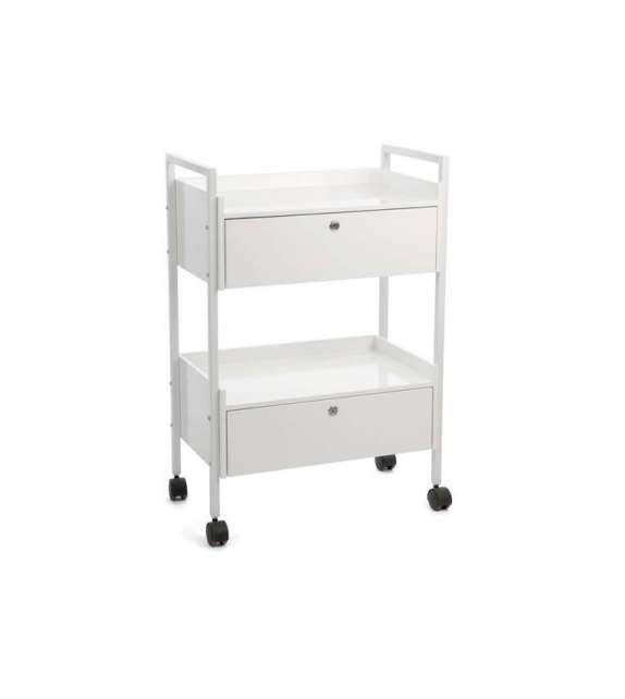CARRELLO ESTETICA PORTA OGGETTI 2 cassetti chiusura a chiave- BIANCO