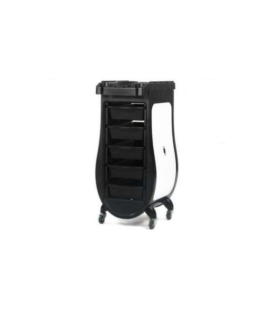 CARRELLO A 5 SCOMPARTI NERO/BIANCO PER PARRUCCHIERE
