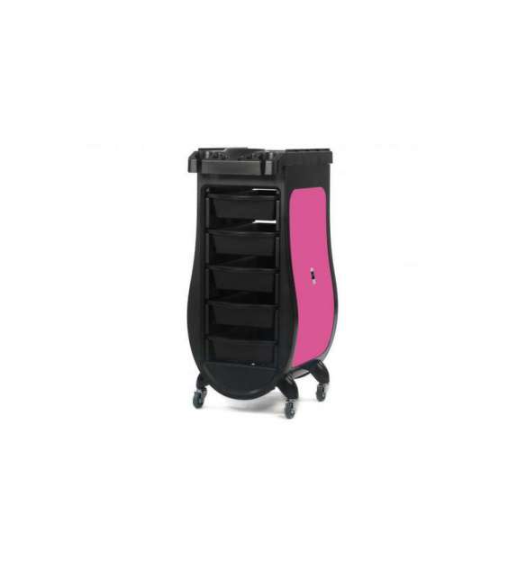 CARRELLO A 5 SCOMPARTI NERO/FUCSIA PER PARRUCCHIERE