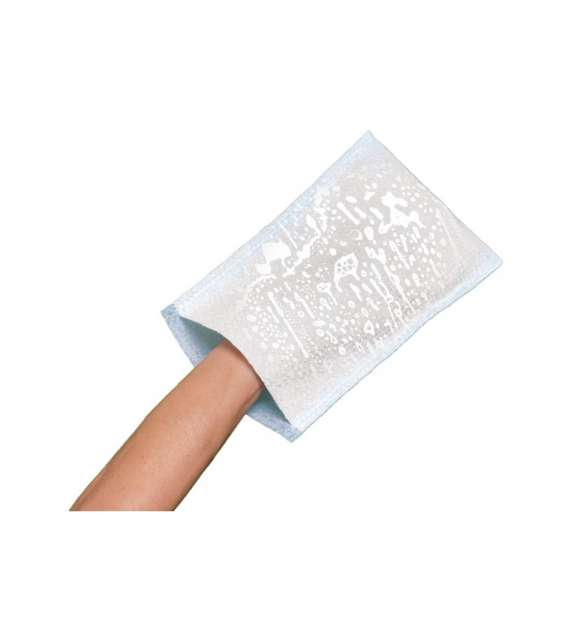 MANOPOLA PRESAPONATA IMPERMEABILE Monouso Viscosa Assorbente + PE (Conf. 100 PZ)