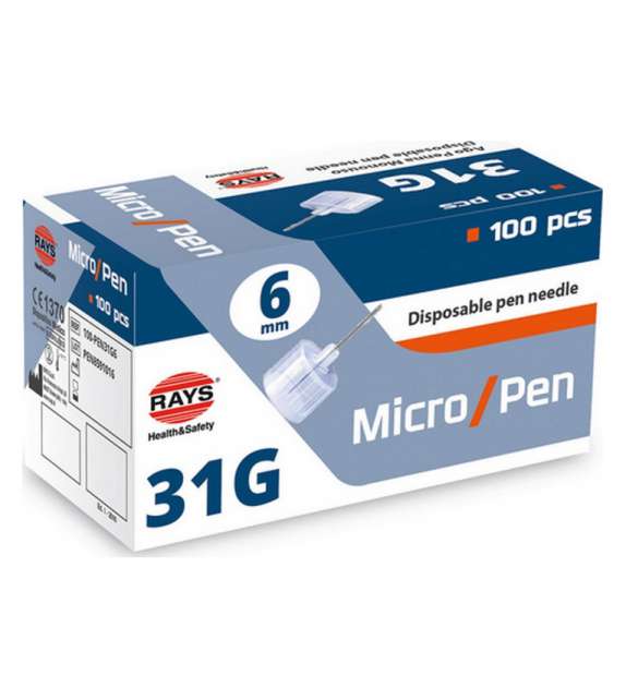 AGO PENNA INSULINA sterile UNIVERSALE - 31G 6 mm - RAYS MICRO/PEN (Conf. 100pz)