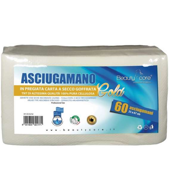 ASCIUGAMANI piegati 35 x 67cm in CARTA A SECCO GOFFRATA Gold (60 pz)- 1 conf.
