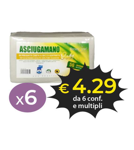 6 conf. ASCIUGAMANI piegati 42X72 in CARTA A SECCO GOFFRATA Gold (56 Pz)