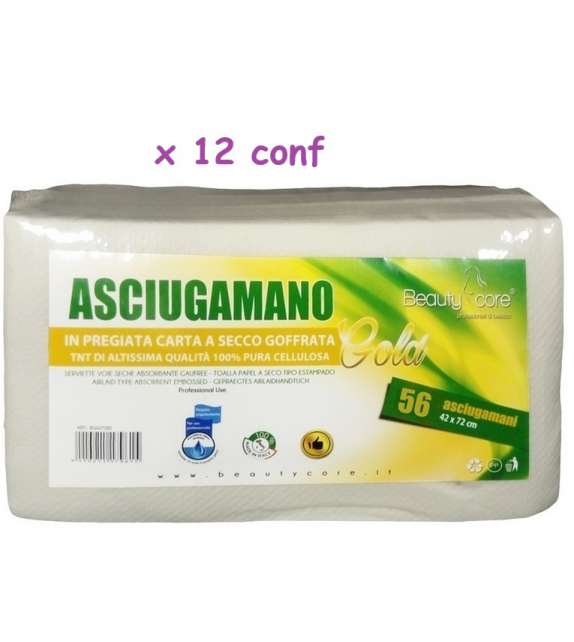 12 conf x ASCIUGAMANI piegati 42X72 in CARTA A SECCO GOFFRATA Gold (56 Pz)