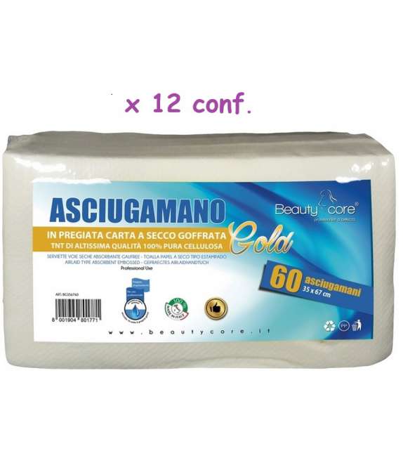 12 conf x ASCIUGAMANI piegati 35 x 67cm in CARTA A SECCO GOFFRATA Gold (60 pz)
