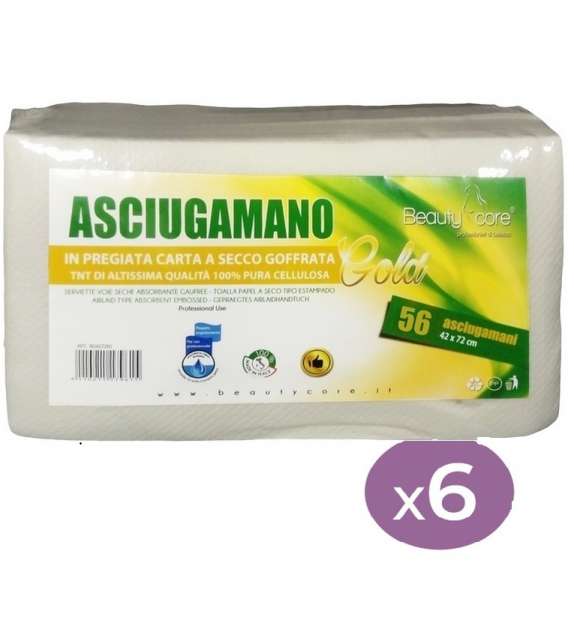 6 conf. ASCIUGAMANI piegati 42X72 in CARTA A SECCO GOFFRATA Gold (56 Pz)