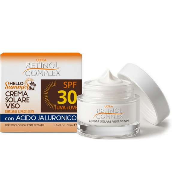 RETINOL SOLE - CREMA SOLARE VISO protezione SPF30 ACIDO JALURONICO - vaso  ml.50