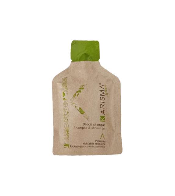 (CART. 300 PZ) SHAMPOO DOCCIA "KARISMA GREEN" BUSTINA STAND UP SAGOMATA 25ml