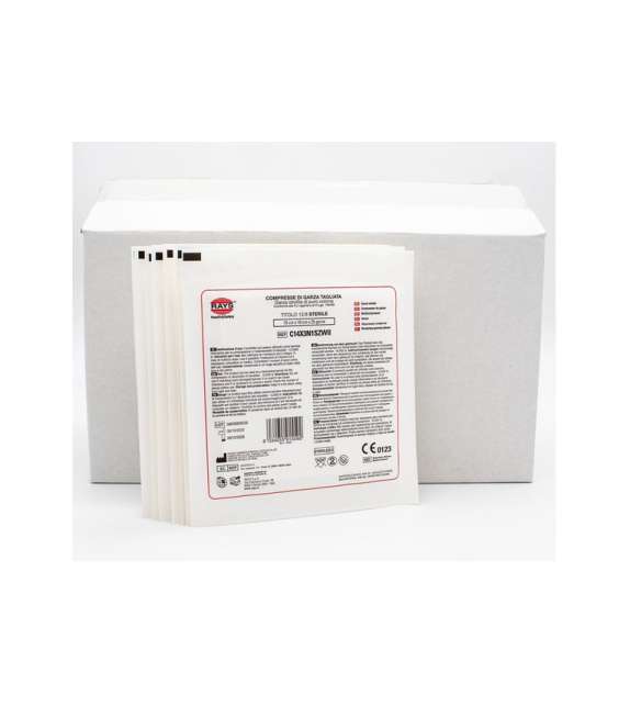 COMPRESSE DI GARZA TAGLIATA IN
 COTONE - STERILE - cm 10X10 x 25 buste (100 PZ)